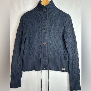 Vintage Ralph Lauren Polo Jeans Co Cable Knit  Cropped Cardigan Black Size L